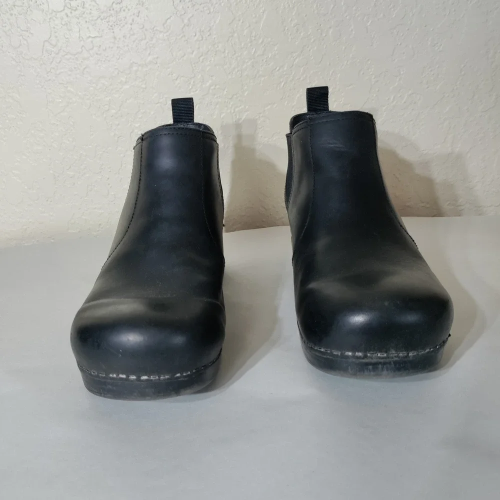 Dansko Womens Black Leather Chelsea Ankle Boots Block Heel Size 40